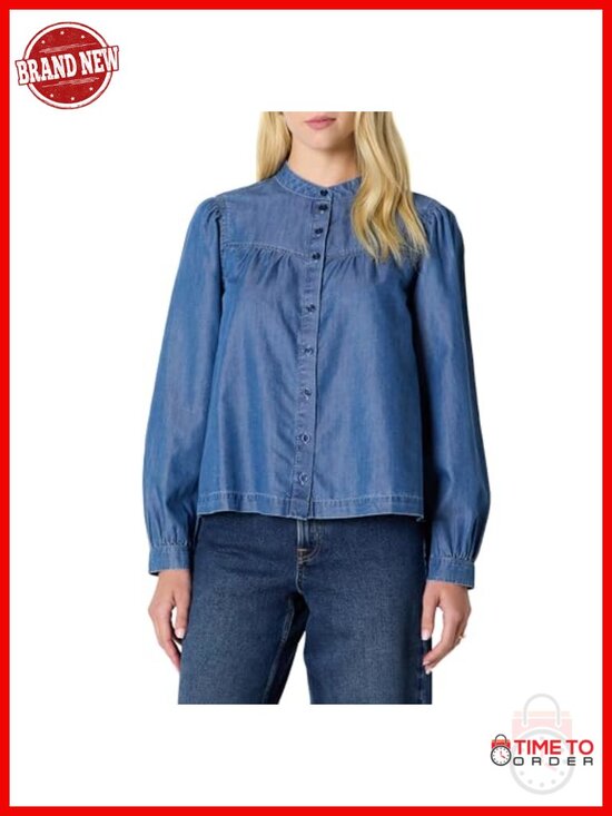 Tops - Women's Relaxed-Fit Denim Button-Front Chambray Blouse Tunic